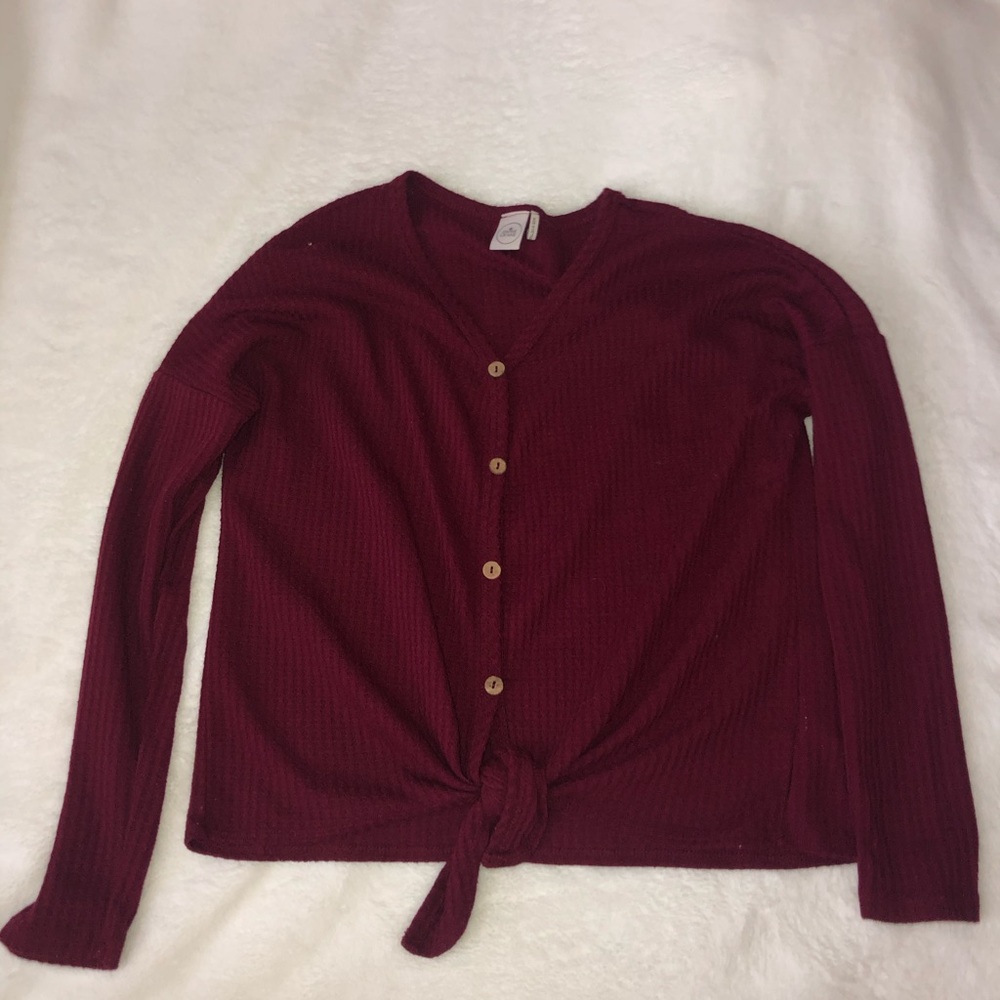 Tie front burgundy long sleeve